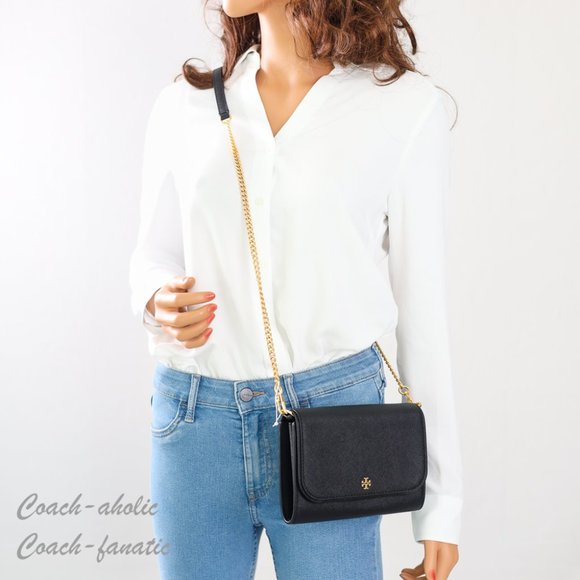 NWT Tory Burch Emerson Chain Wallet Leather Crossbody in Black - Picture 3 of 13